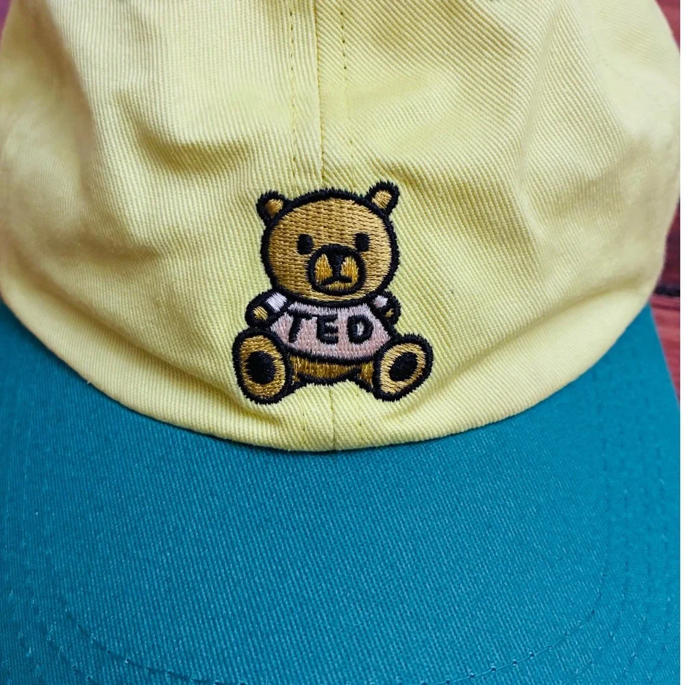 Teddy Fresh Teddy Bear Embroidered Baseball Cap Yellow‎ Teal Adjustable Strap